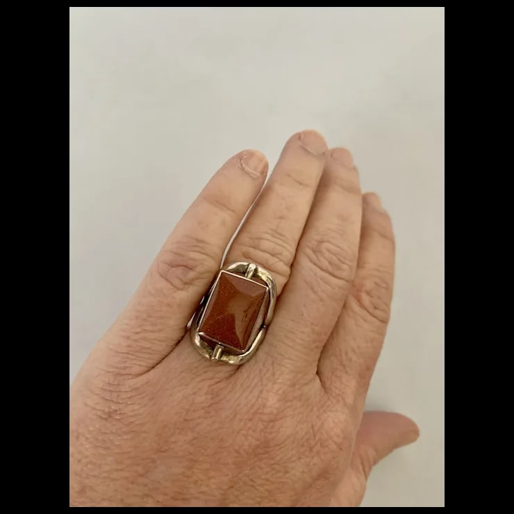 Sterling Lapis & Goldstone Two-Sided Spinning Ring, Size 6.5 - 10