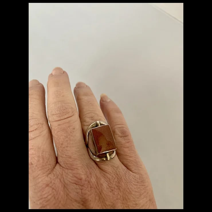 Sterling Lapis & Goldstone Two-Sided Spinning Ring, Size 6.5 - 11