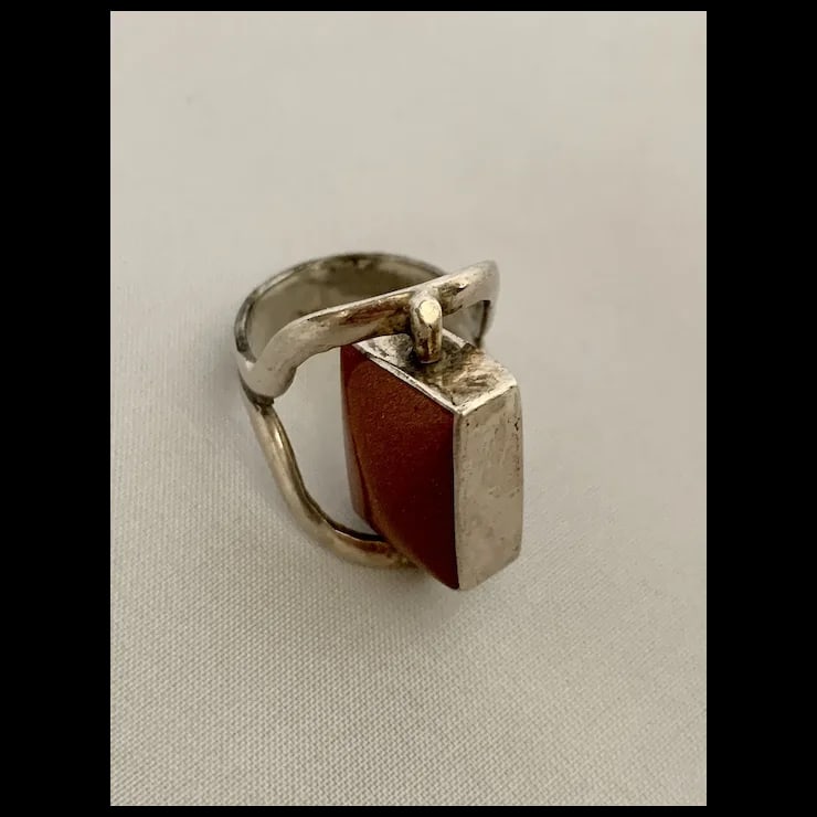 Sterling Lapis & Goldstone Two-Sided Spinning Ring, Size 6.5 - 12