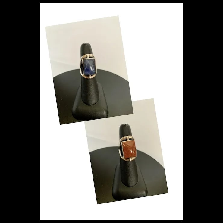Sterling Lapis & Goldstone Two-Sided Spinning Ring, Size 6.5 - 2