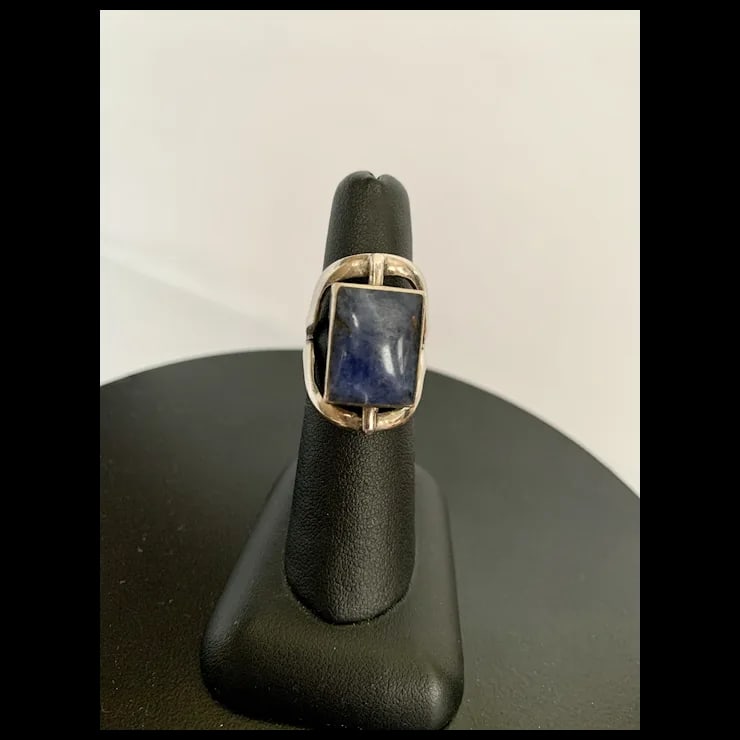 Sterling Lapis & Goldstone Two-Sided Spinning Ring, Size 6.5 - 3