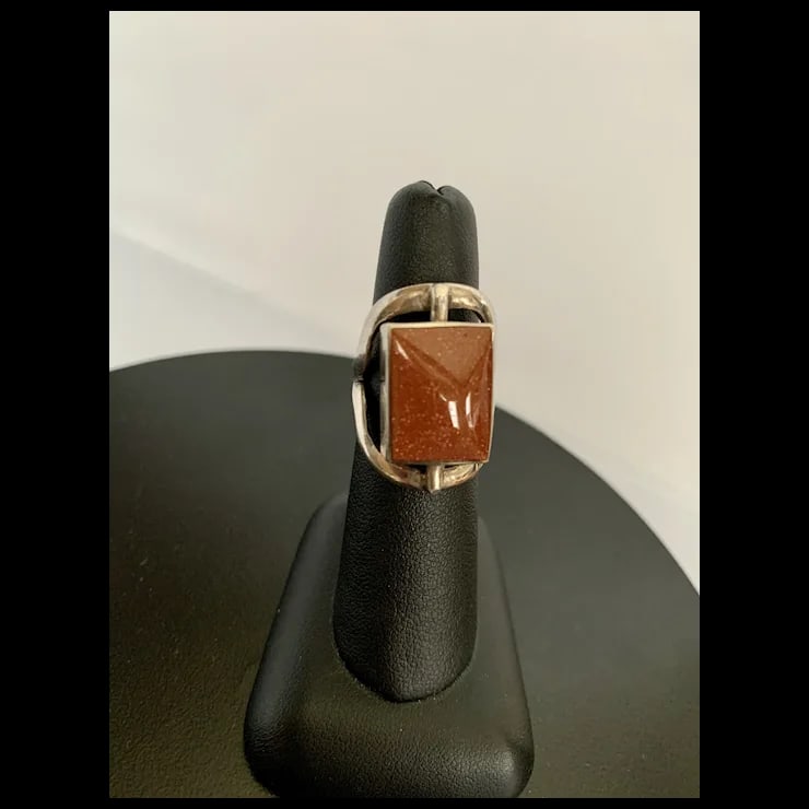 Sterling Lapis & Goldstone Two-Sided Spinning Ring, Size 6.5 - 4