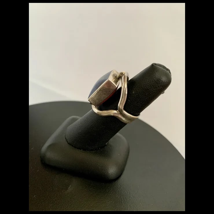 Sterling Lapis & Goldstone Two-Sided Spinning Ring, Size 6.5 - 5