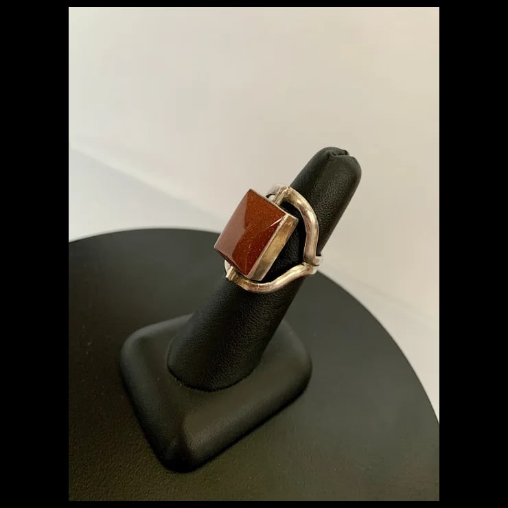 Sterling Lapis & Goldstone Two-Sided Spinning Ring, Size 6.5 - 6