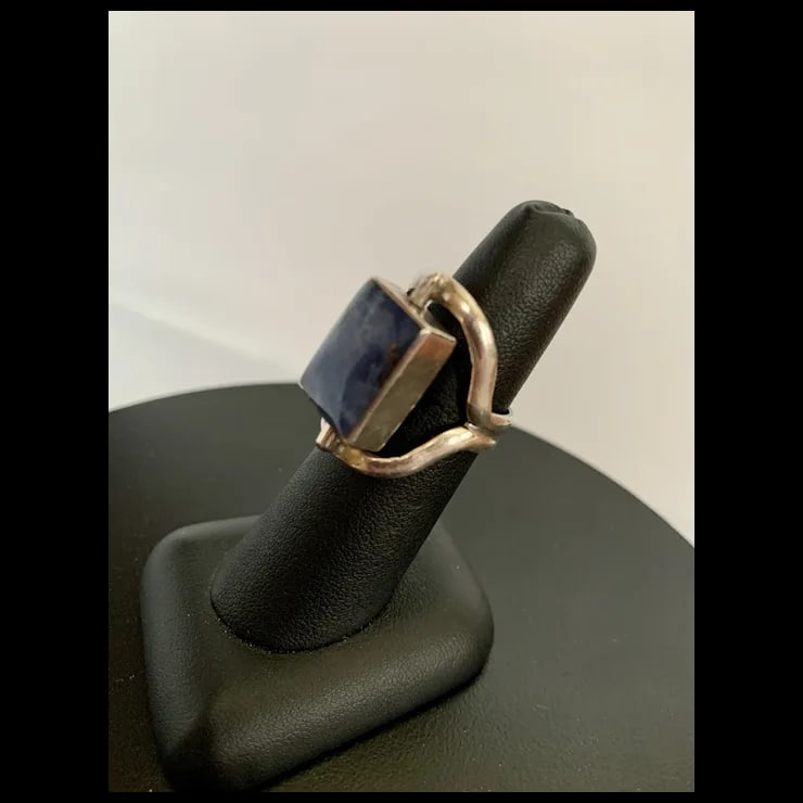 Sterling Lapis & Goldstone Two-Sided Spinning Ring, Size 6.5 - 7