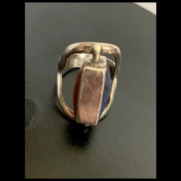Sterling Lapis & Goldstone Two-Sided Spinning Ring, Size 6.5 - 8