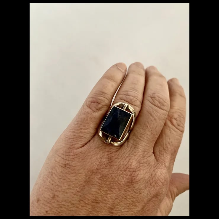 Sterling Lapis & Goldstone Two-Sided Spinning Ring, Size 6.5 - 9