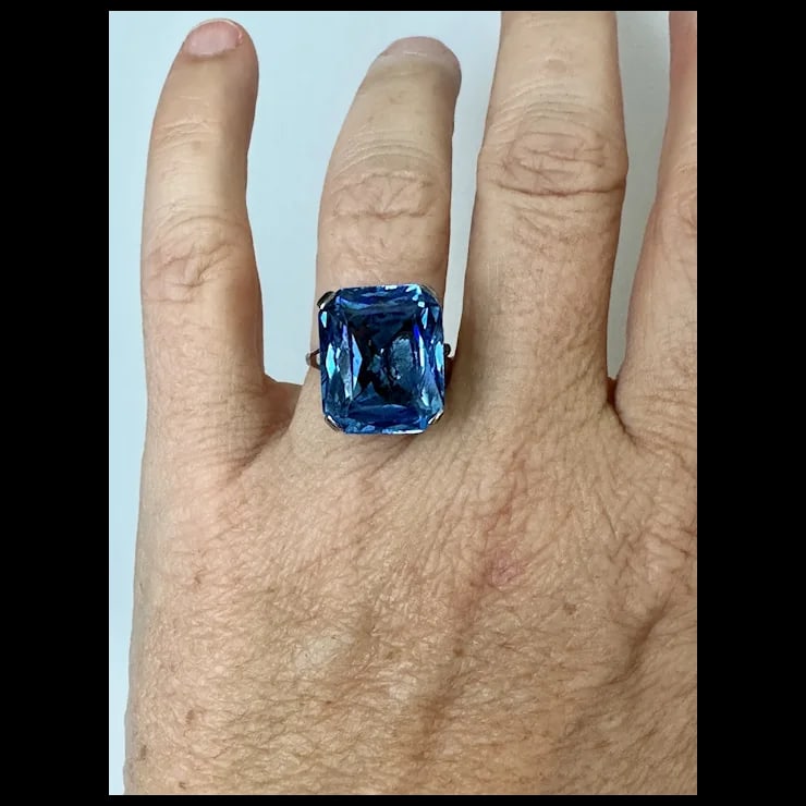 Mid 20th Century French Sterling Blue Faceted Stone Ring, Size 6.5 - 2