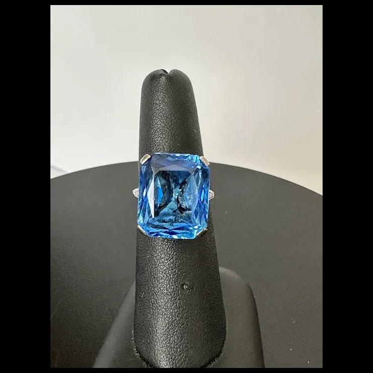 Mid 20th Century French Sterling Blue Faceted Stone Ring, Size 6.5 - 3