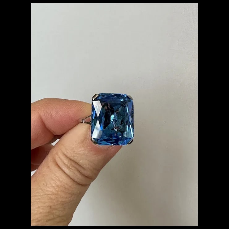 Mid 20th Century French Sterling Blue Faceted Stone Ring, Size 6.5 - 4