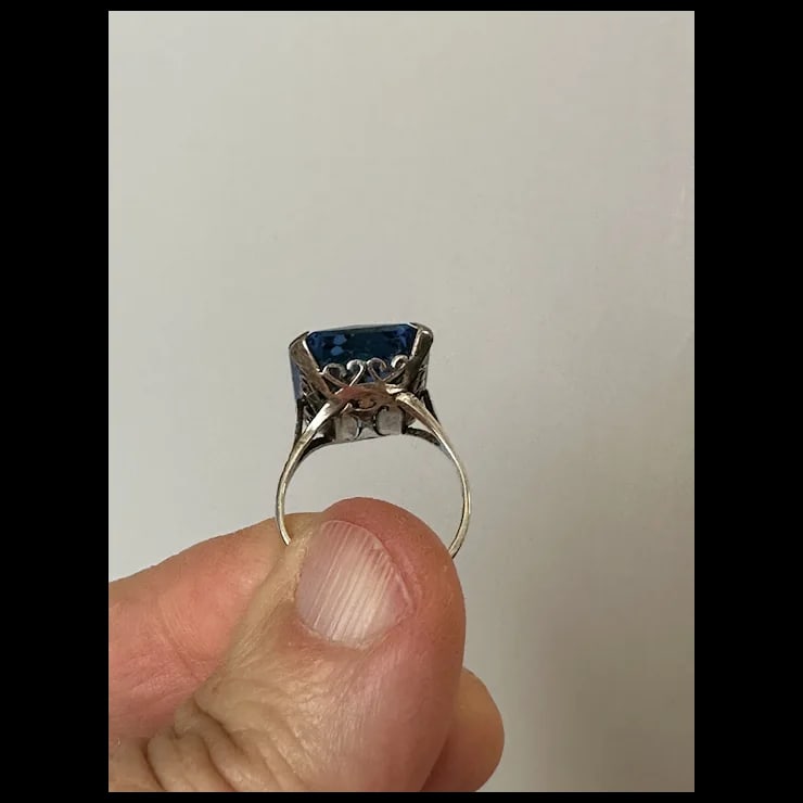 Mid 20th Century French Sterling Blue Faceted Stone Ring, Size 6.5 - 6