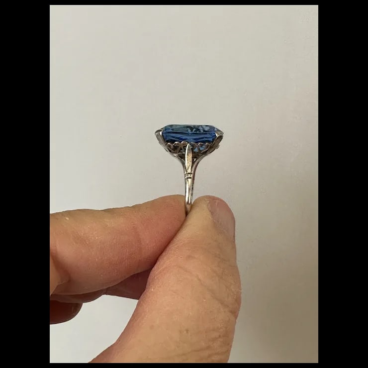 Mid 20th Century French Sterling Blue Faceted Stone Ring, Size 6.5 - 7