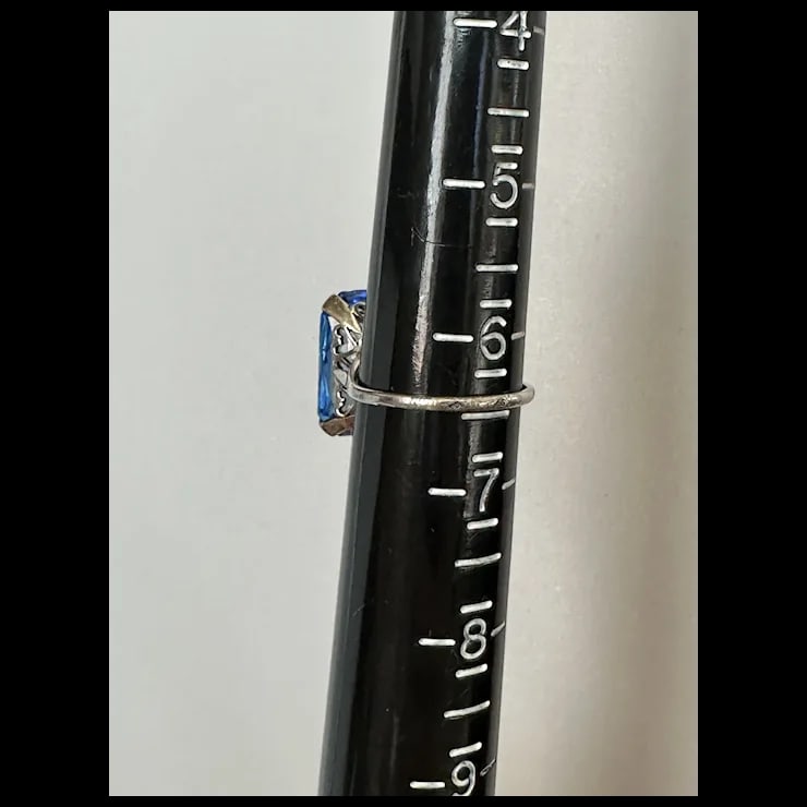 Mid 20th Century French Sterling Blue Faceted Stone Ring, Size 6.5 - 8