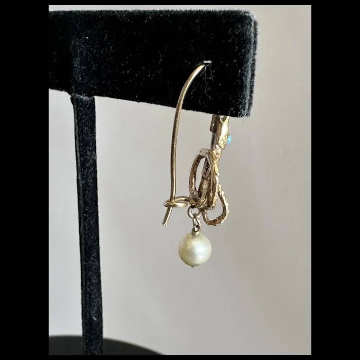 Late 19th Century 14k Serpent and Pearl Earrings, A Pair - 8