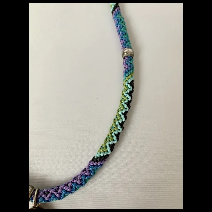 Sterling and Pink Stone Macrame Necklace - 10