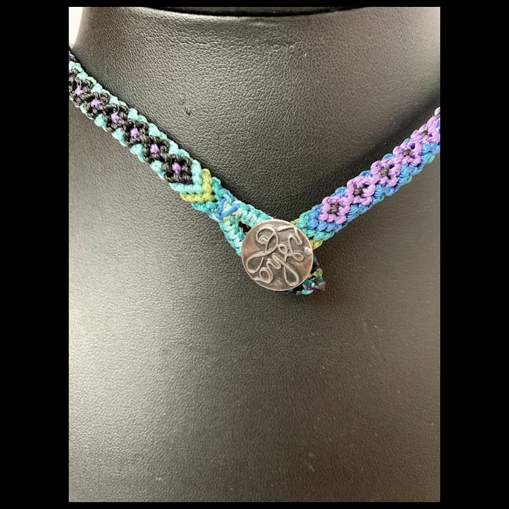 Sterling and Pink Stone Macrame Necklace - 5