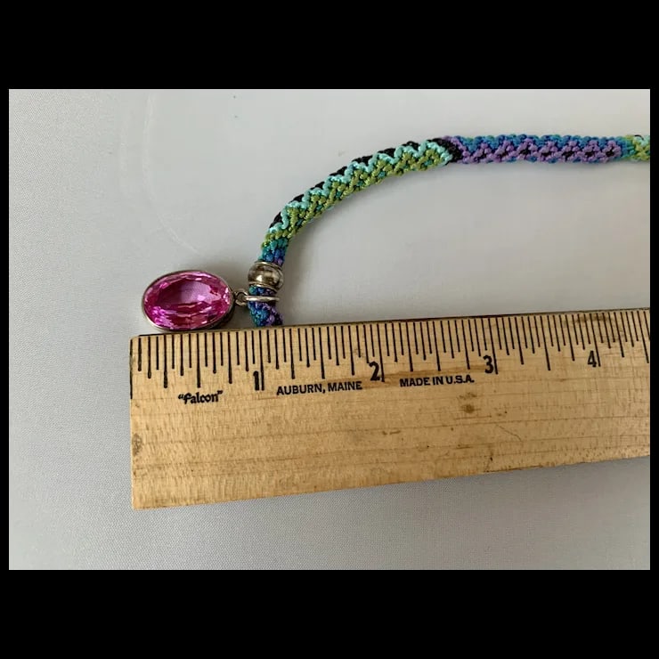 Sterling and Pink Stone Macrame Necklace - 7