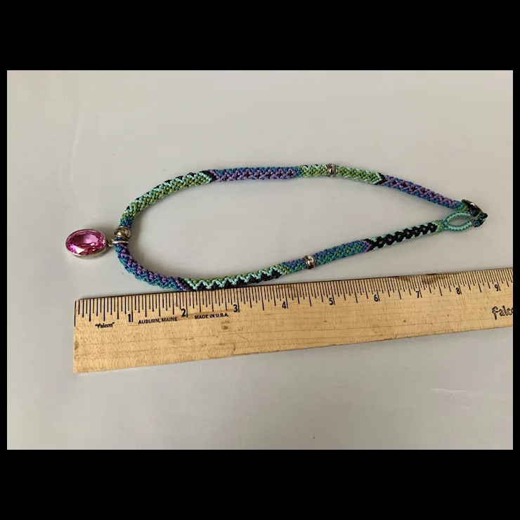 Sterling and Pink Stone Macrame Necklace - 8