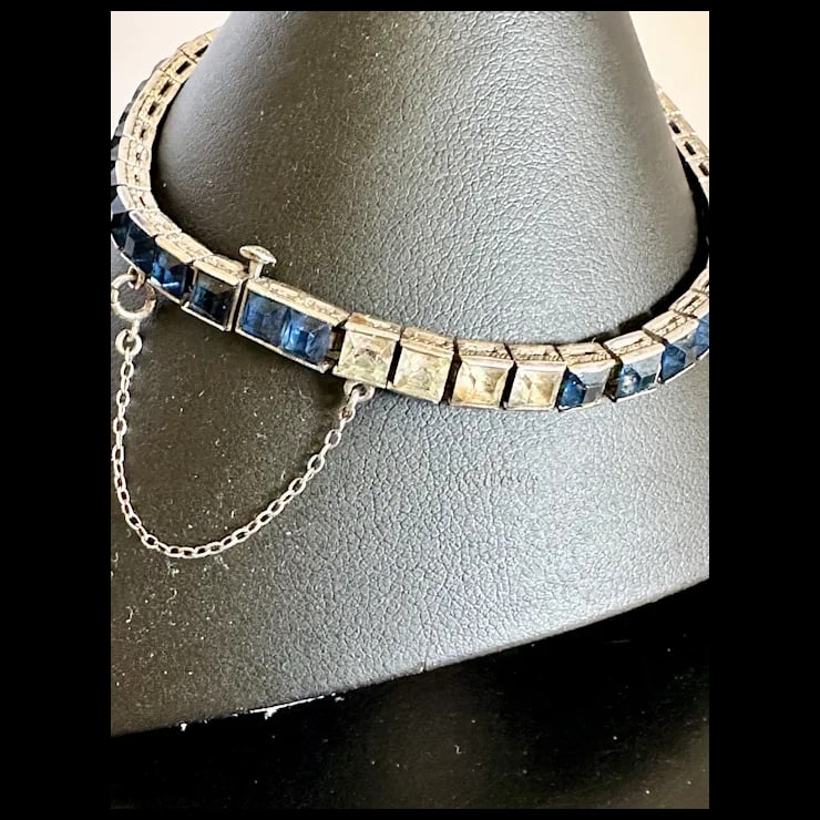 1920s Art Deco Sterling Paste Bracelet - 10