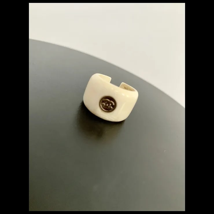 Chanel White Resin Ring, Size 6.5 - 5