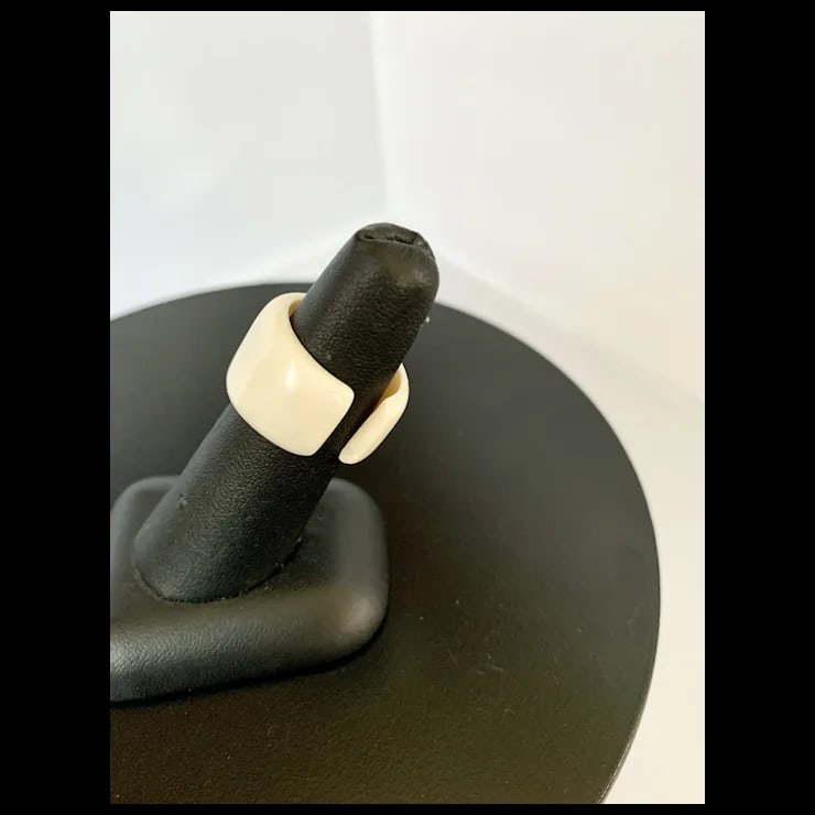 Chanel White Resin Ring, Size 6.5 - 7