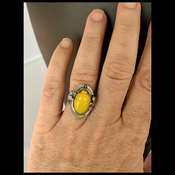 Mid 20th Century Sterling Filigree Scarab Ring, Size 5.25 - 10