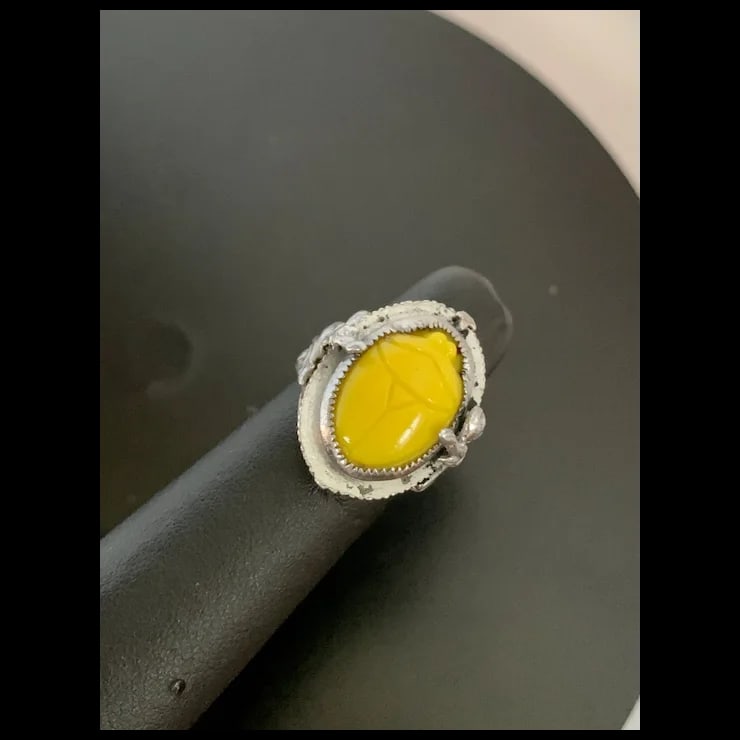 Mid 20th Century Sterling Filigree Scarab Ring, Size 5.25 - 11