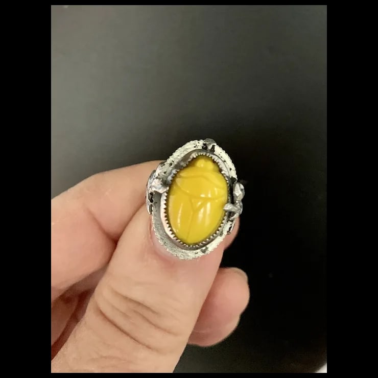 Mid 20th Century Sterling Filigree Scarab Ring, Size 5.25 - 2