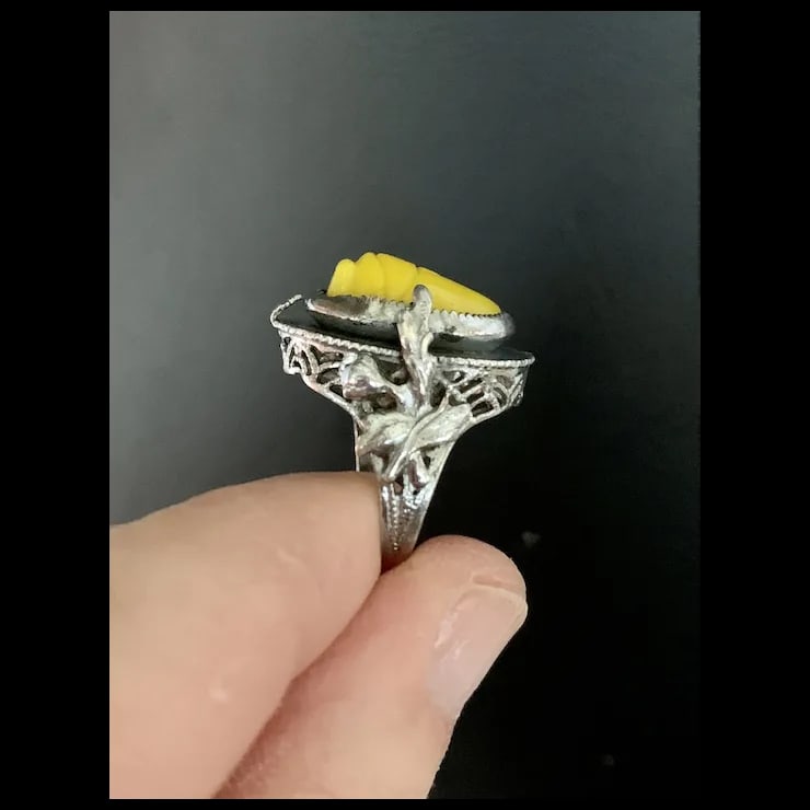 Mid 20th Century Sterling Filigree Scarab Ring, Size 5.25 - 3