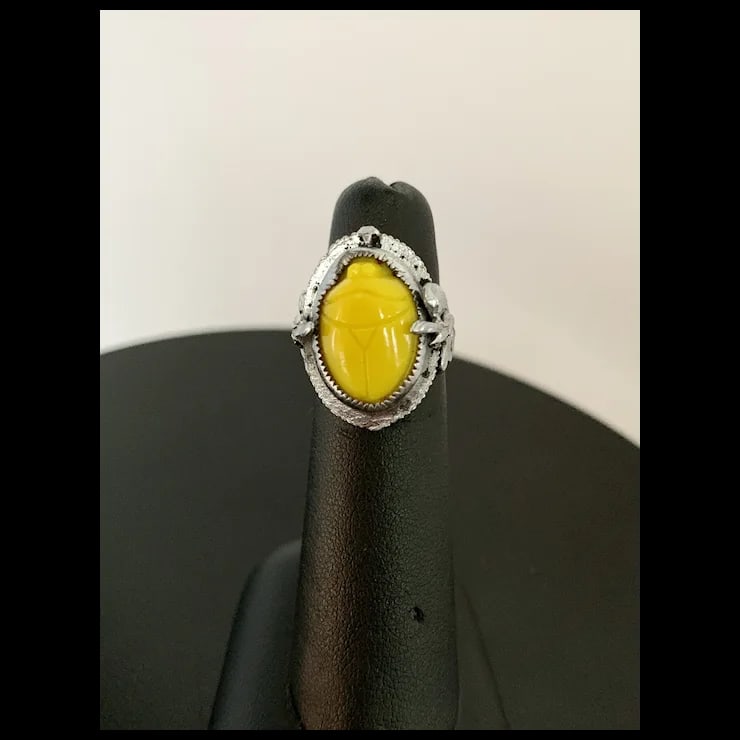 Mid 20th Century Sterling Filigree Scarab Ring, Size 5.25 - 4