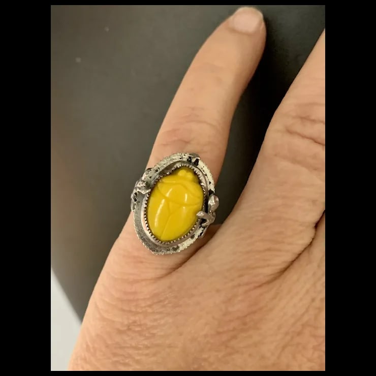 Mid 20th Century Sterling Filigree Scarab Ring, Size 5.25 - 7