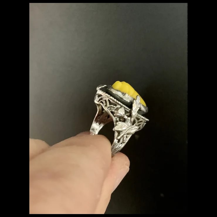 Mid 20th Century Sterling Filigree Scarab Ring, Size 5.25 - 9