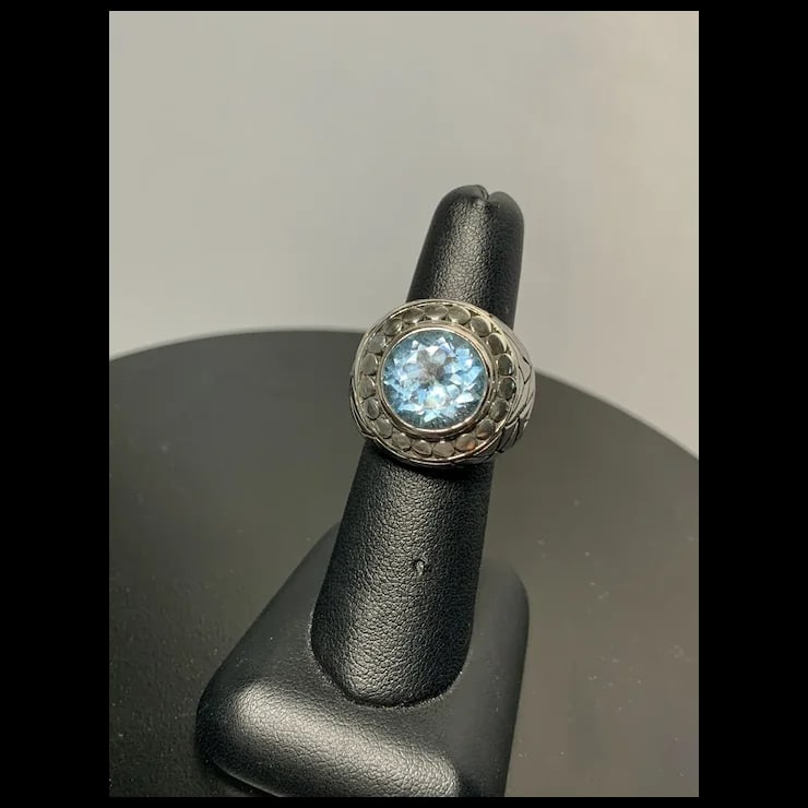 Sterling Blue Topaz Ring, Size 6.5 - 10