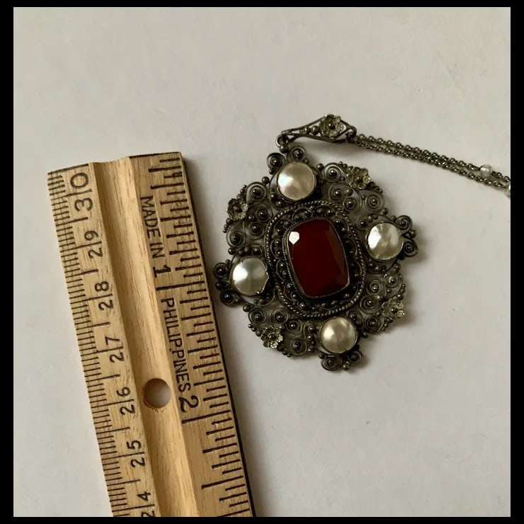 Late 19th Century Victorian Carnelian Sterling Mabe Pearl Necklace - 5