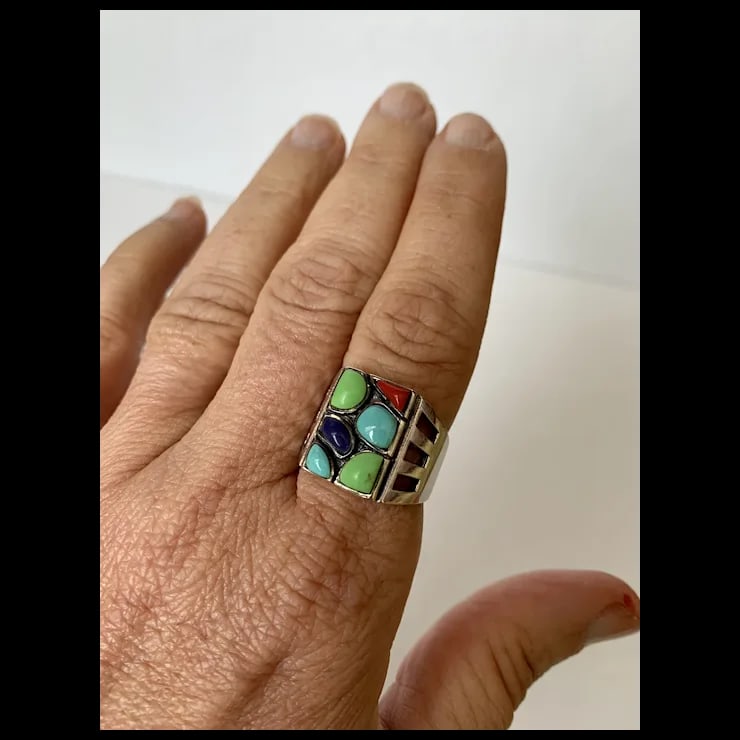 Late 20th Century Sterling and Howlite Ring, Size 8.25 - 10