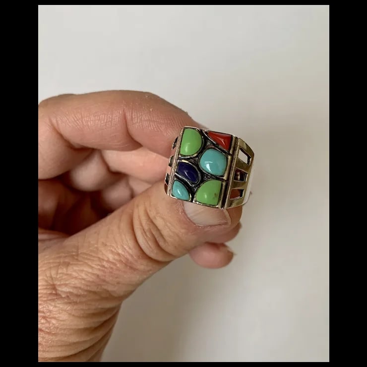 Late 20th Century Sterling and Howlite Ring, Size 8.25 - 3