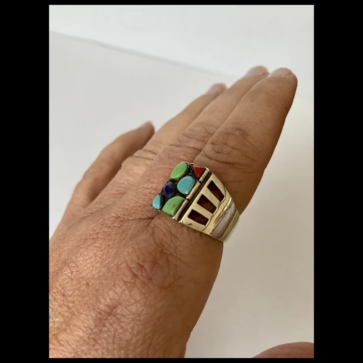Late 20th Century Sterling and Howlite Ring, Size 8.25 - 4
