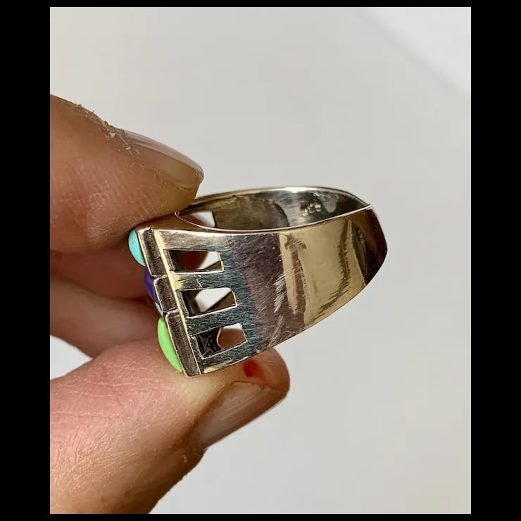 Late 20th Century Sterling and Howlite Ring, Size 8.25 - 6