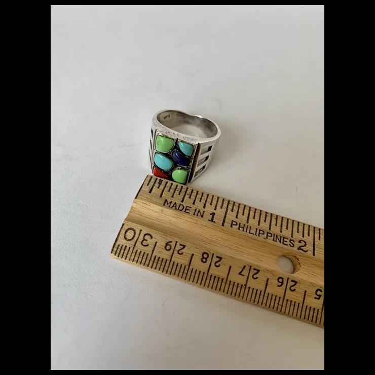 Late 20th Century Sterling and Howlite Ring, Size 8.25 - 7