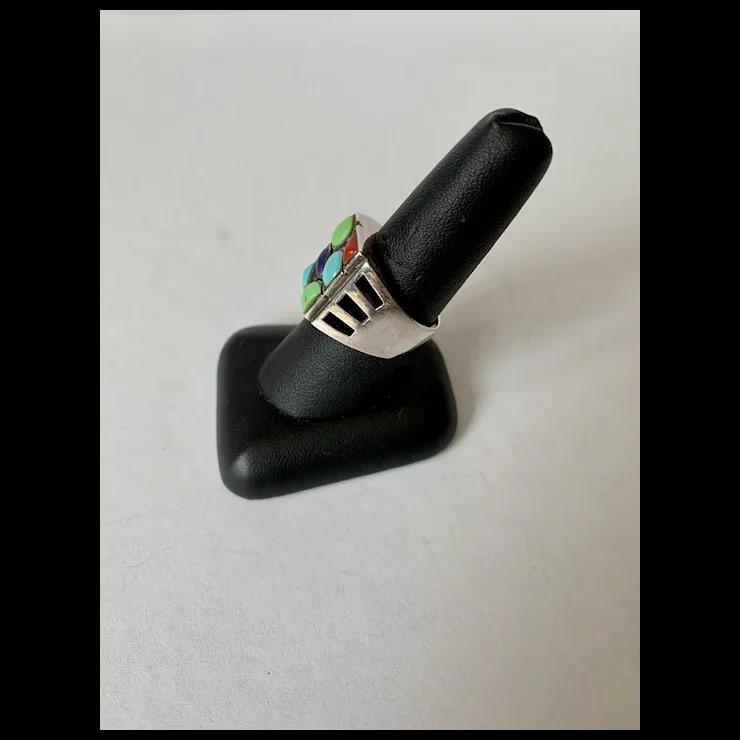 Late 20th Century Sterling and Howlite Ring, Size 8.25 - 9