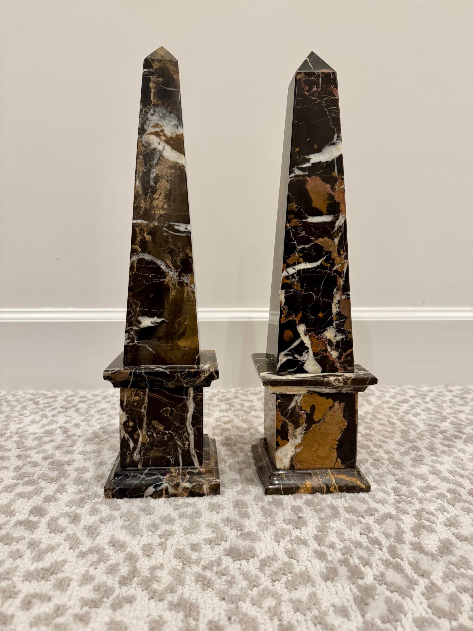Timelsss Vintage Coffee and Caramel Colored Italian Portoro Nero Solid Marble Obelisks, Grand Tour S - 5