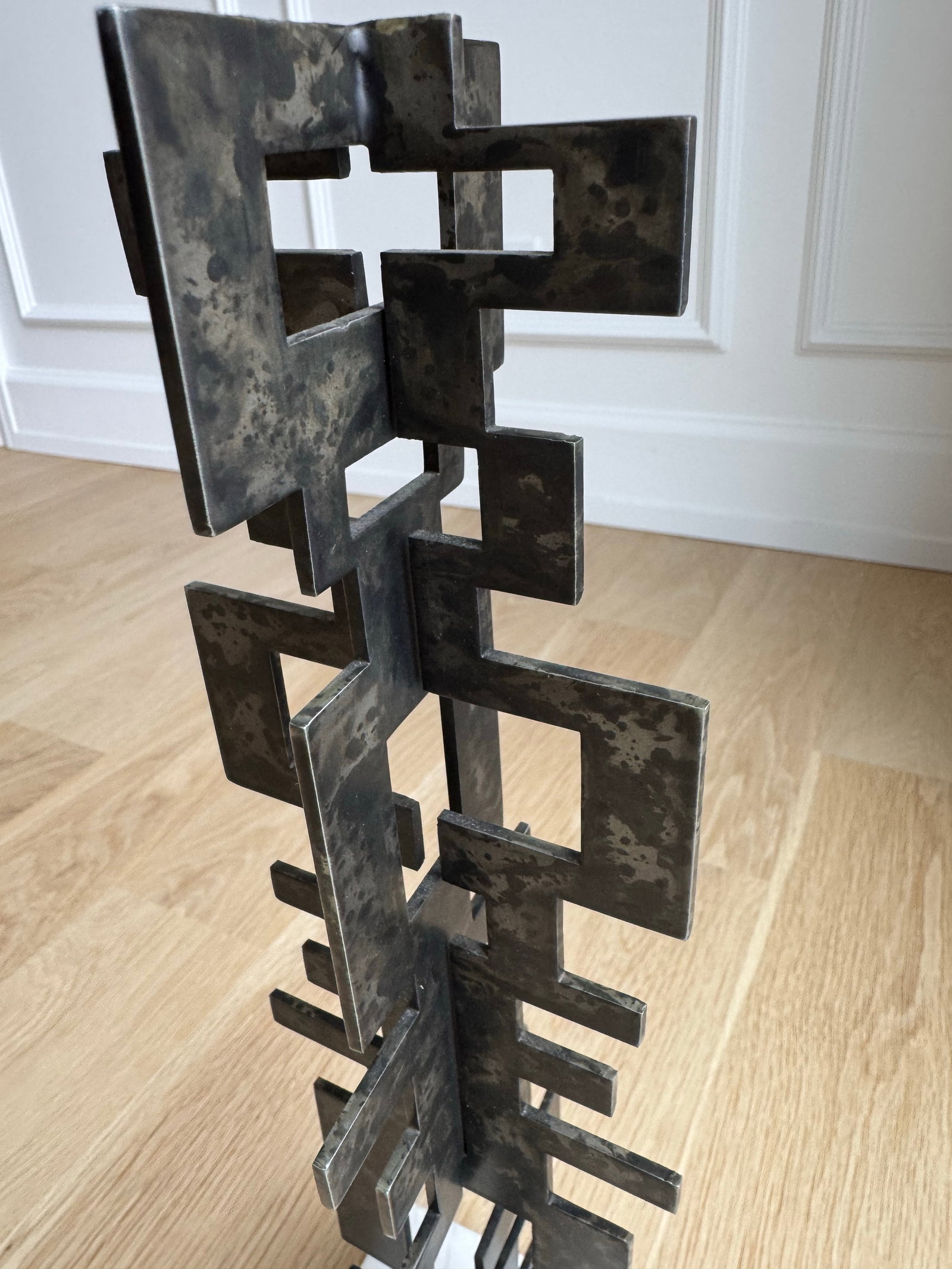 Mid-Century Brutalist Welded Steel & Marble Abstract Sculpture, Hand Made - 2