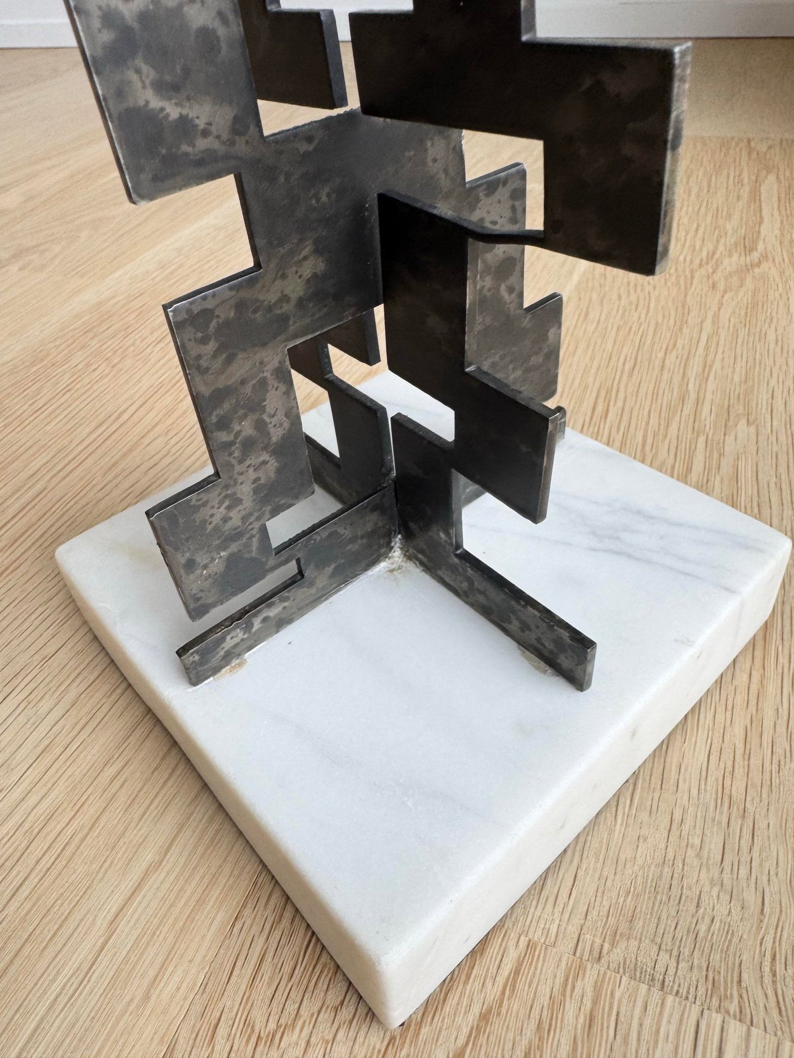 Mid-Century Brutalist Welded Steel & Marble Abstract Sculpture, Hand Made - 5