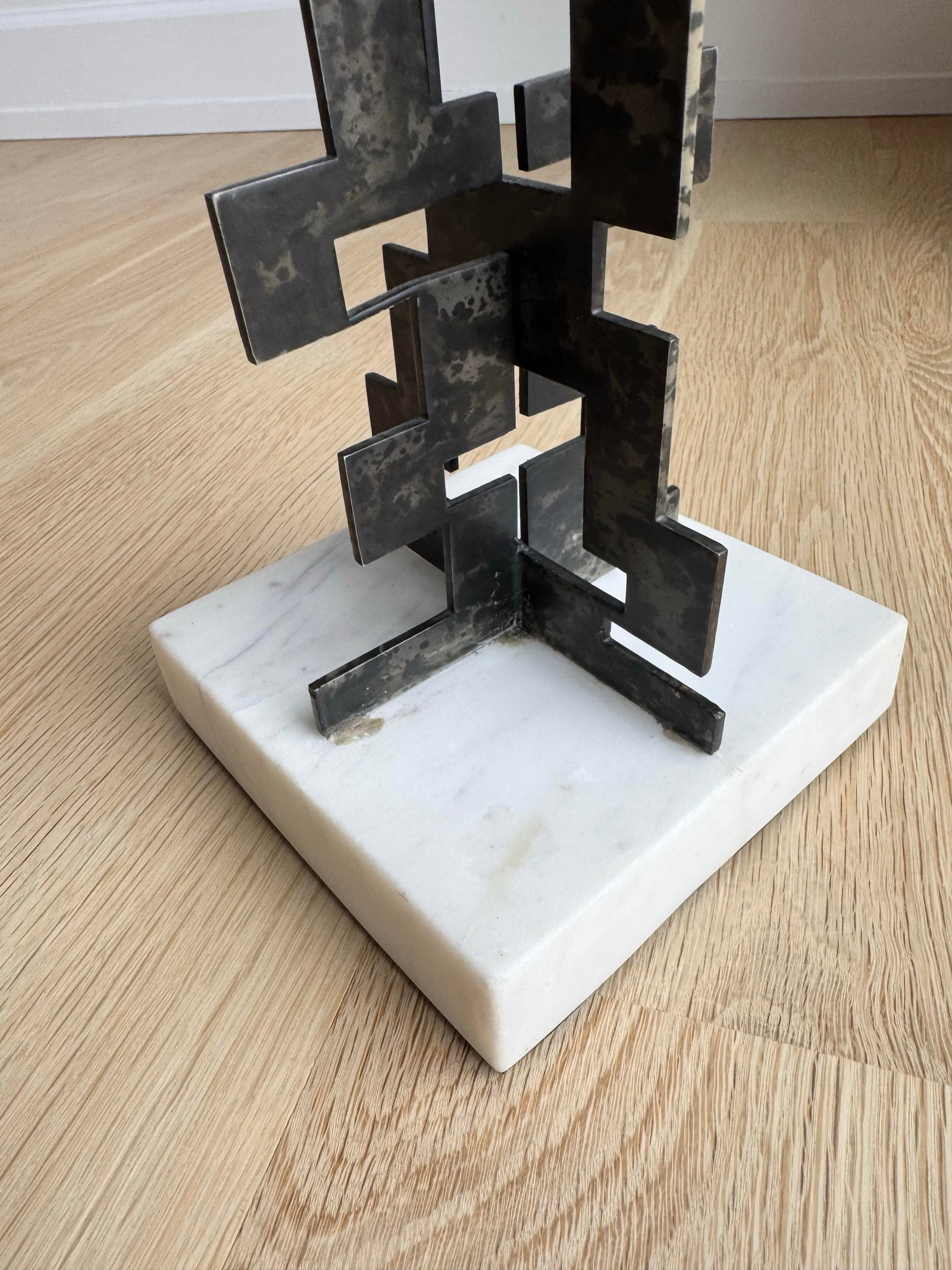 Mid-Century Brutalist Welded Steel & Marble Abstract Sculpture, Hand Made - 6