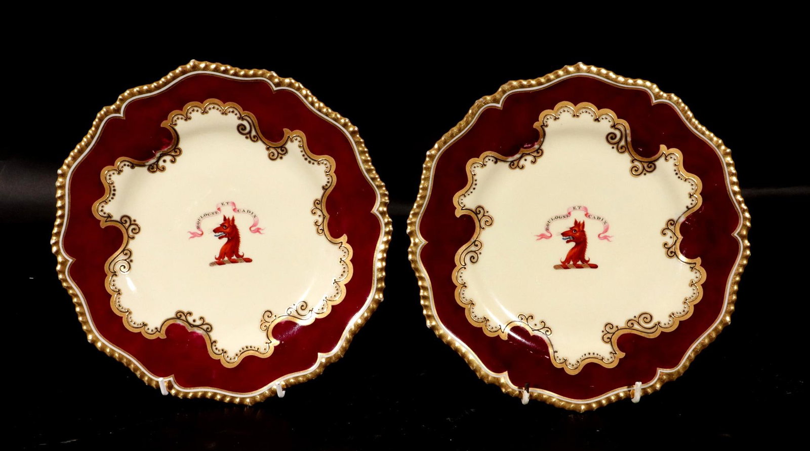 Flight, Barr & Barr Worcester Armorial Porcelain Claret-Ground Dessert Plates- A Set of Twelve - 2