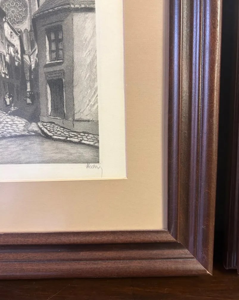 Pair of Vintage Signed Framed Etchings of Chartres Cathedral, Mid-Century - 11
