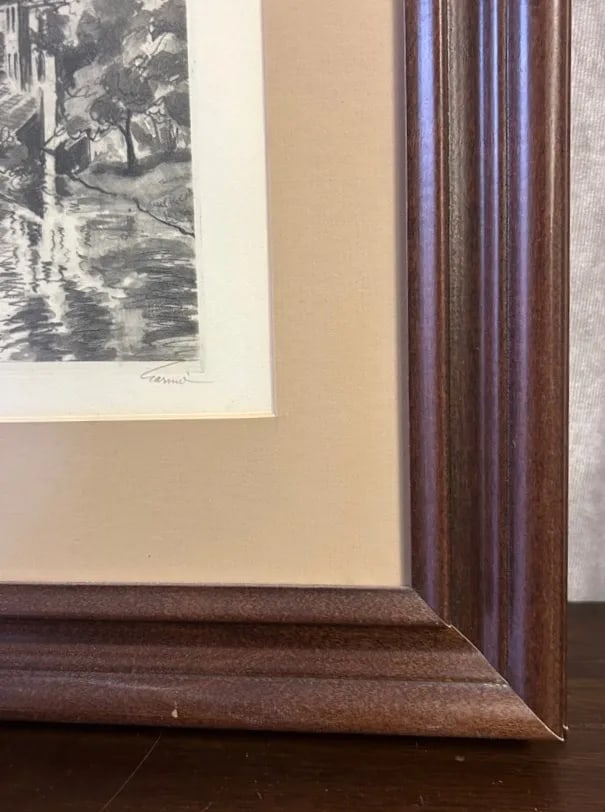 Pair of Vintage Signed Framed Etchings of Chartres Cathedral, Mid-Century - 13