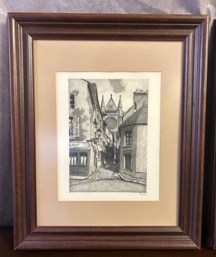 Pair of Vintage Signed Framed Etchings of Chartres Cathedral, Mid-Century - 2