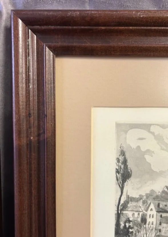 Pair of Vintage Signed Framed Etchings of Chartres Cathedral, Mid-Century - 5