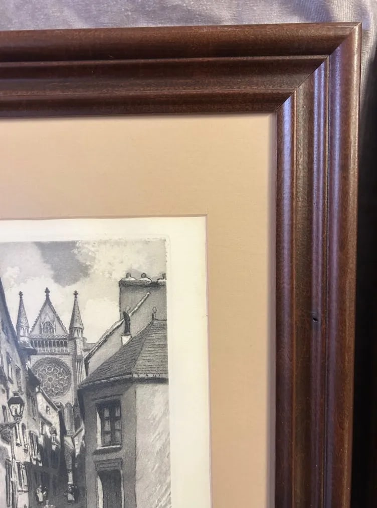 Pair of Vintage Signed Framed Etchings of Chartres Cathedral, Mid-Century - 8